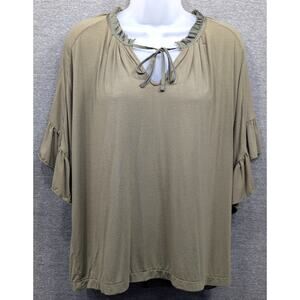 J CREW Womens Top - Olive, Ruffle Trimmed, Tie Neck, Dolman Sleeve, Size Small